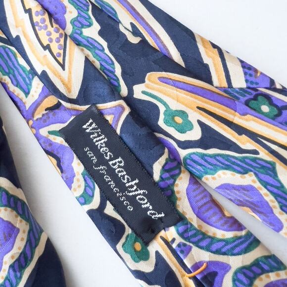 XMI Neck Tie Floral Navy Blue Yellow Silk Wilkes Bashford Italy USA - Picture 3 of 7